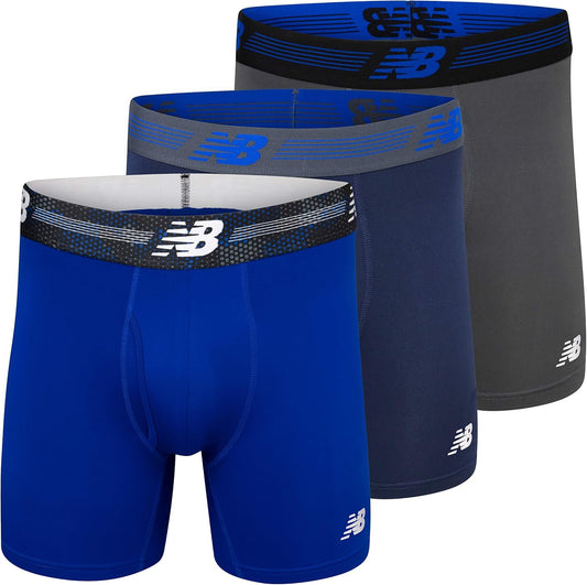 New Balance Men'S 6" Boxer Brief Fly Front with Pouch, 3-Pack